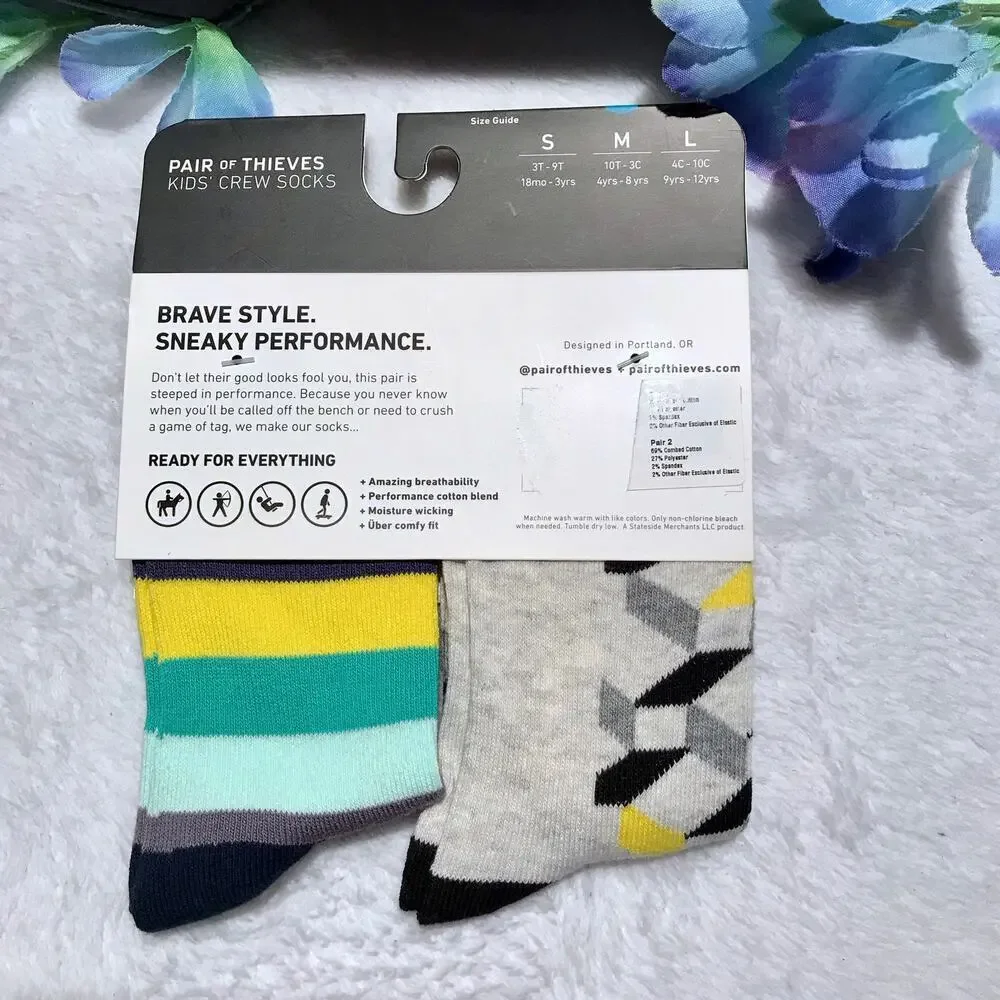Pair of Thieves NWT 2 Pairs Crew Socks Kids M (4-8 years)